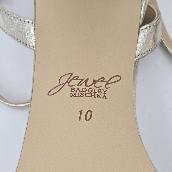 NWOT Jewel Badgley Mischka Heddia Woven Vamp Heeled Sandals, Gold, Women's 10 - Picture 12 of 16